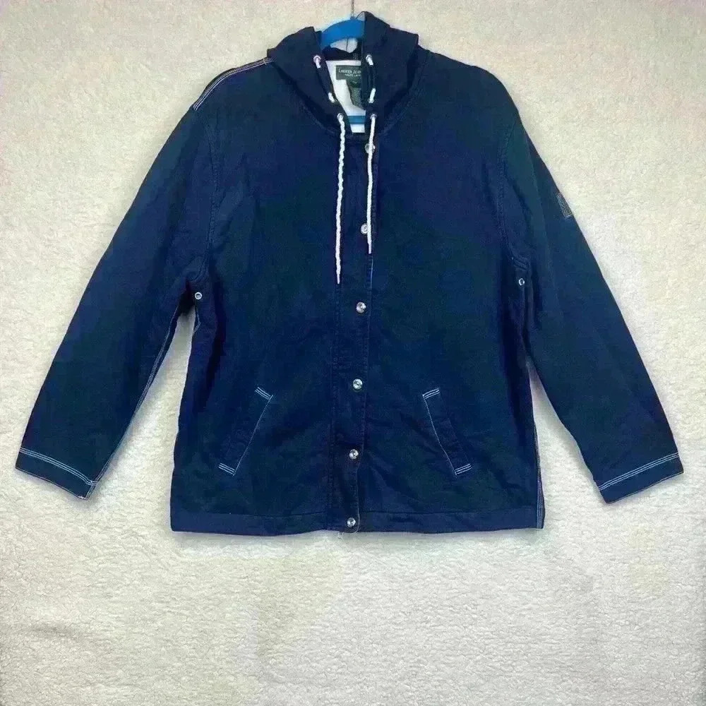Ralph Lauren Company Women’s Blue Fullll Zip/Buttton Hoodie Sweater Size 2X